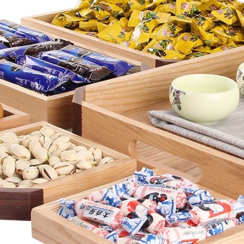  CLEAVE WAVES Creative Divided Fruit Plate Snacks Candy Dried Fruit Box Solid Wood Pallet Wooden Storage Box Set 7 Pieces