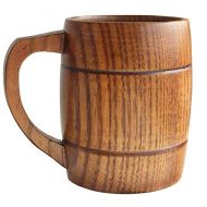 [아마존베스트]CLELO Wooden Beer Mugs,Top Grade Natural Handmade Retro Brown Drinkware with Handle for Drinking Tea Coffee Wine Beer Hot Drinks,350 ML Cup for Men/Women