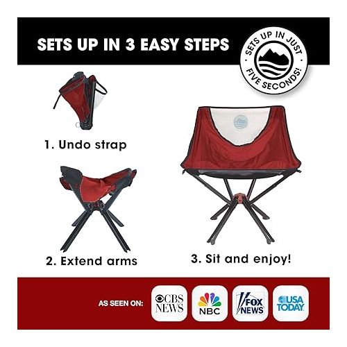  CLIQ Portable Chair - Lightweight Folding Chair for Camping - Supports 300 Lbs - Perfect for Outdoor Adventures - Red Chair