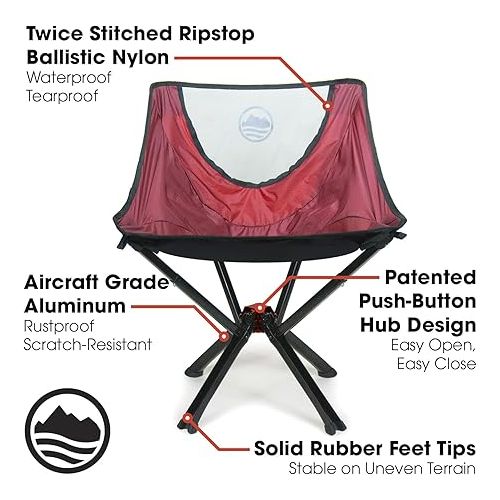  CLIQ Portable Chair - Lightweight Folding Chair for Camping - Supports 300 Lbs - Perfect for Outdoor Adventures - Red Chair