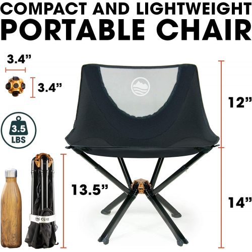  Cliq Camping Chair - Most Funded Portable Chair in Crowdfunding History. Bottle Sized Compact Outdoor Chair Sets up in 5 Seconds Supports 300lbs Aircraft Grade Aluminum