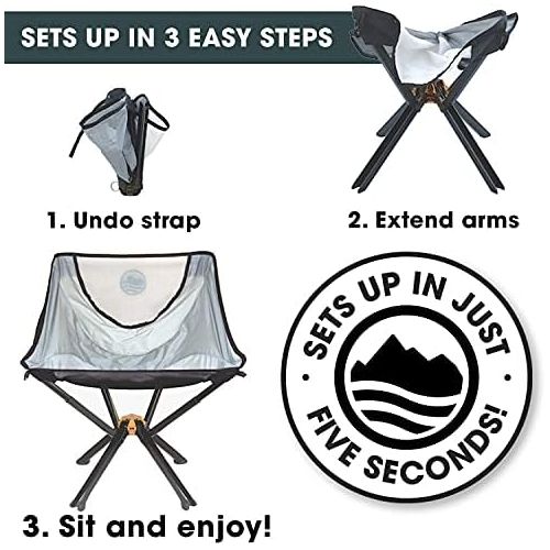  Cliq Camping Chair - Most Funded Portable Chair in Crowdfunding History. Bottle Sized Compact Outdoor Chair Sets up in 5 Seconds Supports 300lbs Aircraft Grade Aluminum