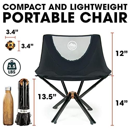  Cliq Camping Chair - Most Funded Portable Chair in Crowdfunding History. Bottle Sized Compact Outdoor Chair Sets up in 5 Seconds Supports 300lbs Aircraft Grade Aluminum