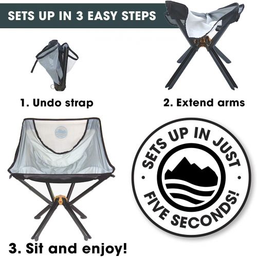  Cliq Camping Chair - Most Funded Portable Chair in Crowdfunding History. Bottle Sized Compact Outdoor Chair Sets up in 5 Seconds Supports 300lbs Aircraft Grade Aluminum