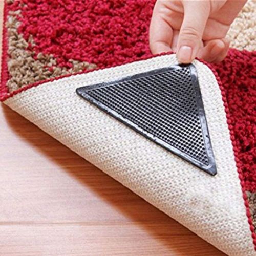  CLKJYF 4pcs Silicone Rug Carpet Mat Grippers No Slip Anti Curling Pad Anchors Stickers Grip Hardwood Floor