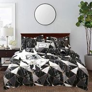 [아마존베스트]CLOTHKNOW Black Marble Comforter Sets Twin Black and White Plaid Bedding Sets Boys Girls Geometric Triangle Bed Sets 3Pcs Comforter Set with 2 Pillowcases Men Kids Bedding