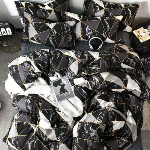  [아마존베스트]CLOTHKNOW Black Marble Comforter Sets Twin Black and White Plaid Bedding Sets Boys Girls Geometric Triangle Bed Sets 3Pcs Comforter Set with 2 Pillowcases Men Kids Bedding