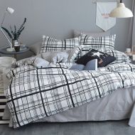 CLOTHKNOW Boys Duvet Cover Sets Full/Queen Grey Geometric Pattern Reversible Grid Plaid Mens Bedding 100 Cotton Gingham 3 Pieces - 1 Duvet Cover Zipper Closure + 2 Pillowcases NO I