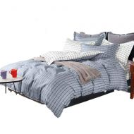 CLOTHKNOW Grey 3 Pieces Bedding Sets Queen Boys - 1 Duvet Cover Cotton Checkered 2 Envelope Pillowcases Standard, Duvet Cover Sets Full Grid, Healthy Soft Bed in a Bag Queen