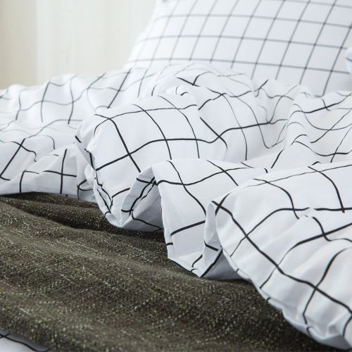  CLOTHKNOW Big Checker Duvet Cover Sets Boys Full/Queen Quilt Cover Cotton Modern Comforter Cover Geometric 1 Duvet Cover 2 Pillowcases no Comforter