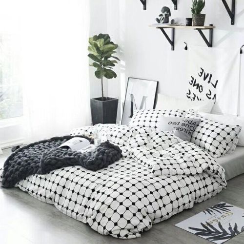  CLOTHKNOW Big Checker Duvet Cover Sets Boys Full/Queen Quilt Cover Cotton Modern Comforter Cover Geometric 1 Duvet Cover 2 Pillowcases no Comforter