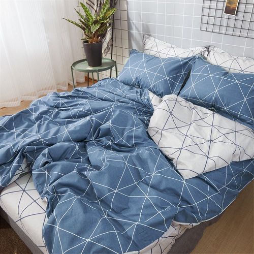  CLOTHKNOW Big Checker Duvet Cover Sets Boys Full/Queen Quilt Cover Cotton Modern Comforter Cover Geometric 1 Duvet Cover 2 Pillowcases no Comforter