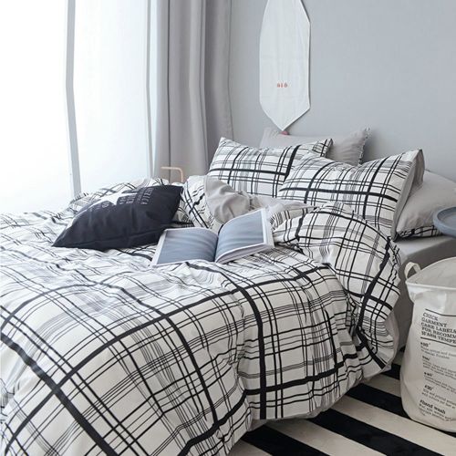  CLOTHKNOW Big Checker Duvet Cover Sets Boys Full/Queen Quilt Cover Cotton Modern Comforter Cover Geometric 1 Duvet Cover 2 Pillowcases no Comforter