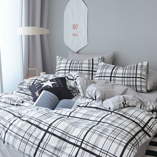  CLOTHKNOW Big Checker Duvet Cover Sets Boys Full/Queen Quilt Cover Cotton Modern Comforter Cover Geometric 1 Duvet Cover 2 Pillowcases no Comforter