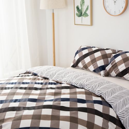  CLOTHKNOW Big Checker Duvet Cover Sets Boys Full/Queen Quilt Cover Cotton Modern Comforter Cover Geometric 1 Duvet Cover 2 Pillowcases no Comforter