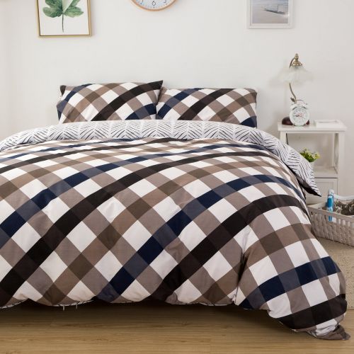  CLOTHKNOW Big Checker Duvet Cover Sets Boys Full/Queen Quilt Cover Cotton Modern Comforter Cover Geometric 1 Duvet Cover 2 Pillowcases no Comforter