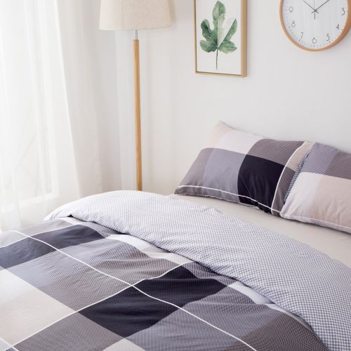  CLOTHKNOW Grid Duvet Cover Sets Queen/Full White Black Bedding Sets for Boys Checkered 100 Cotton Set of 3-1 Duvet Cover Zipper Closure 2 Envelope Pillow Shams Standard NO Comforte