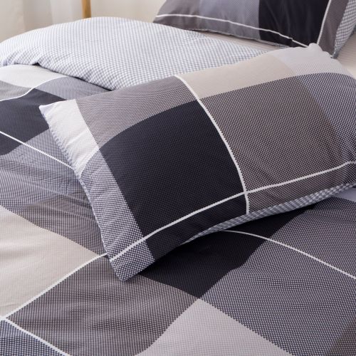  CLOTHKNOW Grid Duvet Cover Sets Queen/Full White Black Bedding Sets for Boys Checkered 100 Cotton Set of 3-1 Duvet Cover Zipper Closure 2 Envelope Pillow Shams Standard NO Comforte