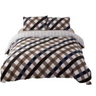 CLOTHKNOW Brown Duvet Cover Full/Queen Modern Quilt Cover Geometric Comforter Cover Reversible Teens Boys Comfortable 1 Duvet Cover 2 Pillowcases no Comforter