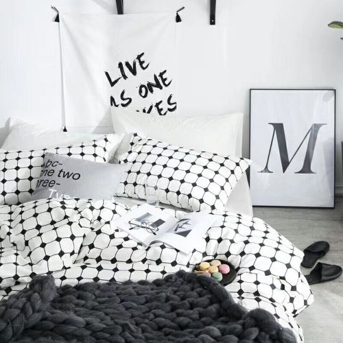  CLOTHKNOW Black Pattern Duvet Cover Checker Quilt Cover Geometric Comforter Cover Full/Queen White for Boys Teens Modern Reversible with 1 Duvet Cover 2 Pillowcases no Comforter