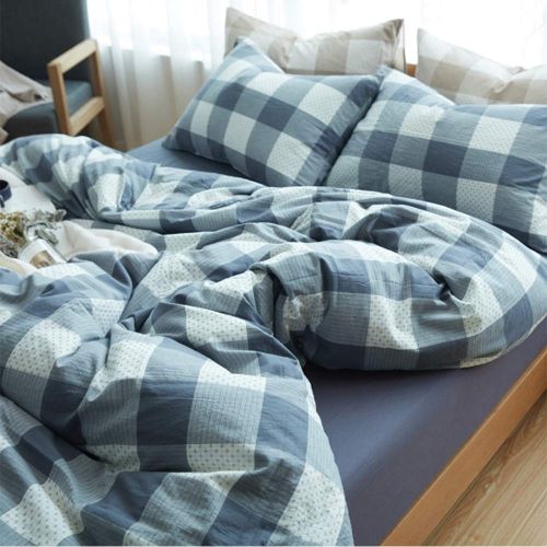  CLOTHKNOW Reversible Duvet Cover Checker Quilt Cover Geometric Bedding Cover Sets Brown Cotton for Teens 1 Duvet Cover 2 Pillowcases no Comforter Full/Queen Gingham Simple