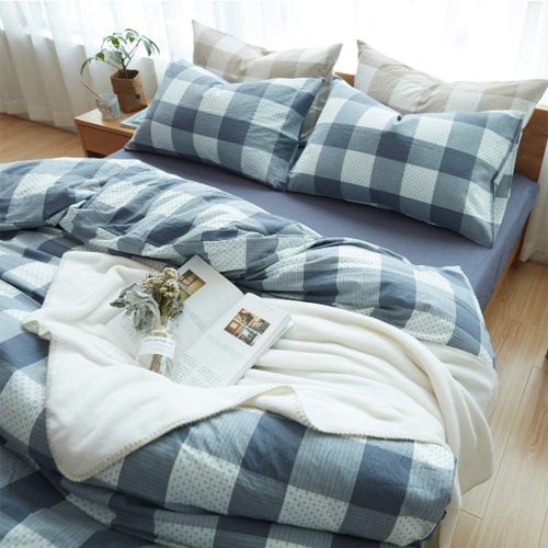  CLOTHKNOW Reversible Duvet Cover Checker Quilt Cover Geometric Bedding Cover Sets Brown Cotton for Teens 1 Duvet Cover 2 Pillowcases no Comforter Full/Queen Gingham Simple