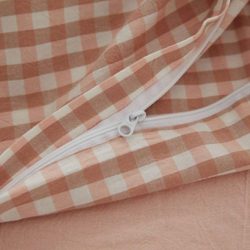  CLOTHKNOW Reversible Duvet Cover Checker Quilt Cover Geometric Bedding Cover Sets Brown Cotton for Teens 1 Duvet Cover 2 Pillowcases no Comforter Full/Queen Gingham Simple