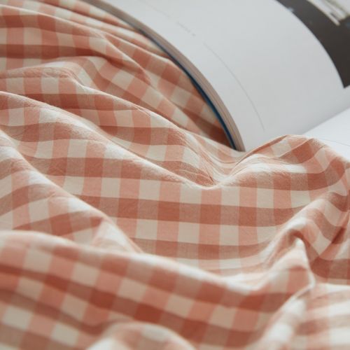  CLOTHKNOW Reversible Duvet Cover Checker Quilt Cover Geometric Bedding Cover Sets Brown Cotton for Teens 1 Duvet Cover 2 Pillowcases no Comforter Full/Queen Gingham Simple