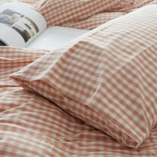  CLOTHKNOW Reversible Duvet Cover Checker Quilt Cover Geometric Bedding Cover Sets Brown Cotton for Teens 1 Duvet Cover 2 Pillowcases no Comforter Full/Queen Gingham Simple