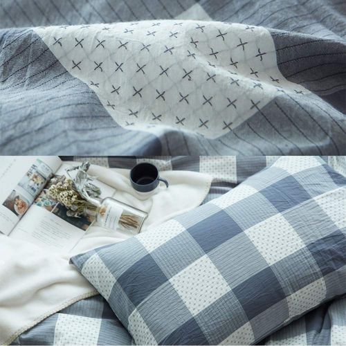  CLOTHKNOW Reversible Duvet Cover Checker Quilt Cover Geometric Bedding Cover Sets Brown Cotton for Teens 1 Duvet Cover 2 Pillowcases no Comforter Full/Queen Gingham Simple