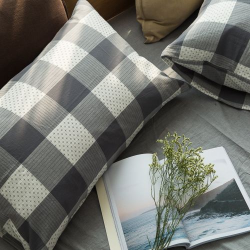  CLOTHKNOW Reversible Duvet Cover Checker Quilt Cover Geometric Bedding Cover Sets Brown Cotton for Teens 1 Duvet Cover 2 Pillowcases no Comforter Full/Queen Gingham Simple