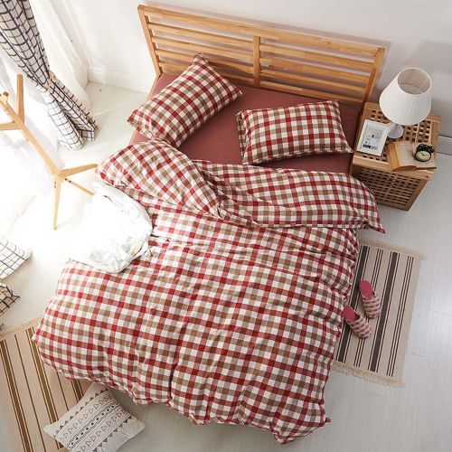  CLOTHKNOW Reversible Duvet Cover Checker Quilt Cover Geometric Bedding Cover Sets Brown Cotton for Teens 1 Duvet Cover 2 Pillowcases no Comforter Full/Queen Gingham Simple