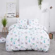 CLOTHKNOW Girls Duvet Cover Set Twin Cotton Cactus Alpaca Bedding Kids Teens Bedding Sets Cartoon Animal Flower Pattern Reversible 3Pcs Comforter Cover Sets with Zipper Closure 2 P