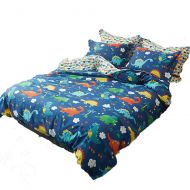 CLOTHKNOW Dinosaur Quilt Cover Kids Boys Duvet Cover Full/Queen Cotton Comforter Cover Cute Cartoon Modern Soft Durable 1 Duvet Cover 2 Pillowcases no Insert