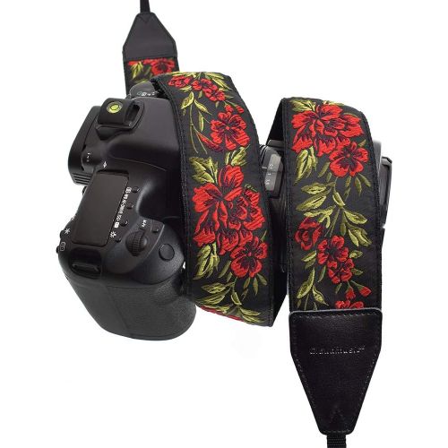  CLOUDMUSIC Camera Strap Jacquard Weave Neck Strap For Girls Men Women Floral Series (Red Roses)