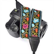 CLOUDMUSIC Camera Strap Jacquard Weave Neck Strap For Women Girls Men With Floral Vintage Series (Blue Red Flowers)