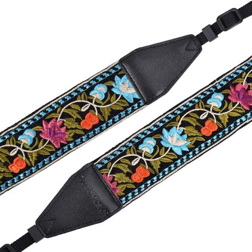  CLOUDMUSIC Camera Strap Jacquard Weave Neck Strap For Women Girls Men With Floral Vintage Series (Blue Red Flowers)