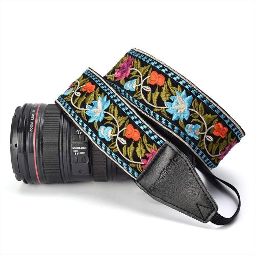  CLOUDMUSIC Camera Strap Jacquard Weave Neck Strap For Women Girls Men With Floral Vintage Series (Blue Red Flowers)