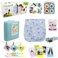 CLOVER 7 in 1 Accessory Bundles Set for Fujifilm Instax Mini 8 9 Instant Camera (Blue Flower Case Bag/Album/Colorful Filter/Close-Up Lens/Wall Hanging Frame/Photo Frame/Sticker Bor