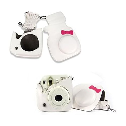  CLOVER 7 in 1 Accessory Bundles Set for Fujifilm Instax Mini 8 Instant Camera (White Bow Case Bag/Album/Colorful Filter/Close-Up Lens/Wall Hanging Frame/Photo Frame/Sticker Borders