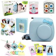 CLOVER 7 in 1 Accessory Bundles Set for Fujifilm Instax Mini 8 Instant Camera (Blue Bow Case Bag/Album/Colorful Filter/Close-Up Lens/Wall Hanging Frame/Photo Frame/Sticker Borders)