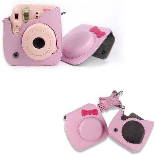  CLOVER 7 in 1 Accessory Bundles Set for Fujifilm Instax Mini 8 Instant Camera (Pink Bow Case Bag/Album/Colorful Filter/Close-Up Lens/Wall Hanging Frame/Photo Frame/Sticker Borders)