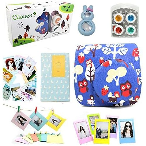  CLOVER 7 in 1 Accessory Bundles Set for Fujifilm Instax Mini 8 Instant Camera (Red Owl Case Bag/Album/Colorful Filter/Rabbit Close-Up Lens/Wall Hanging Frame/Photo Frame/Sticker Bo