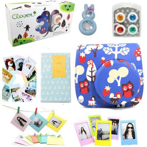  CLOVER 7 in 1 Accessory Bundles Set for Fujifilm Instax Mini 8 Instant Camera (Red Owl Case Bag/Album/Colorful Filter/Rabbit Close-Up Lens/Wall Hanging Frame/Photo Frame/Sticker Bo