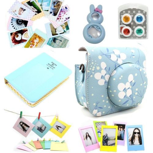  CLOVER Accessories Bundles Set for Fujifilm Instax Mini 8 Mini 9 Instant Camera (Flower Case Bag/Album/Colorful Filter/Rabbit Close-Up Lens/Wall Hanging Frame/Photo Frame/Sticker B