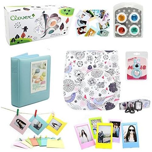  CLOVER 7 in 1 Accessory Bundles Set for Fujifilm Instax Mini 8 Instant Camera (Bird Flower Fish Case Bag/Album/Colorful Filter/Close-Up Lens/Wall Hanging Frame/Photo Frame/Sticker