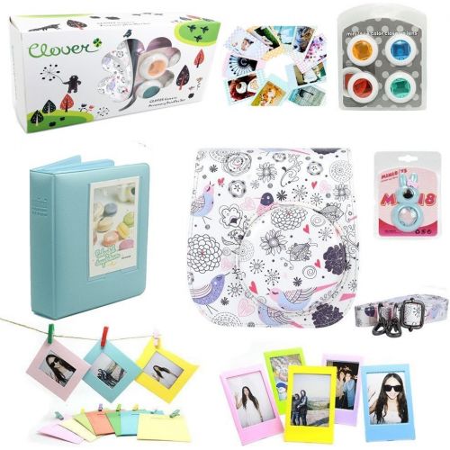  CLOVER 7 in 1 Accessory Bundles Set for Fujifilm Instax Mini 8 Instant Camera (Bird Flower Fish Case Bag/Album/Colorful Filter/Close-Up Lens/Wall Hanging Frame/Photo Frame/Sticker