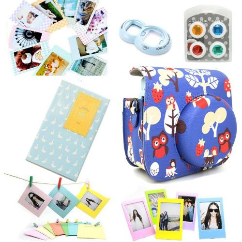  CLOVER 7 in 1 Accessory Bundles Set for Fujifilm Instax Mini 8 Instant Camera (Red Owl Case Bag/Album/Colorful Filter/Close-Up Lens/Wall Hanging Frame/Photo Frame/Sticker Borders)