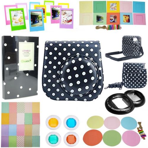  CLOVER 8 in 1 Accessory Bundles Set for Fujifilm Instax Mini 8 Instant Camera (Black Dot Case Bag/Album/Close-Up Lens/Wall Hanging Frame/Photo Frame/Sticker Borders)