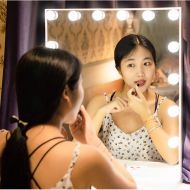 CLQ Hollywood Lighted Vanity Makeup Mirror with Bright LED Lights, Light-up Frameless Dressing Table Cosmetic Mirror with 16 Dimmable Bulbs, Multiple Color Modes, Table-Top Or Wall Mou
